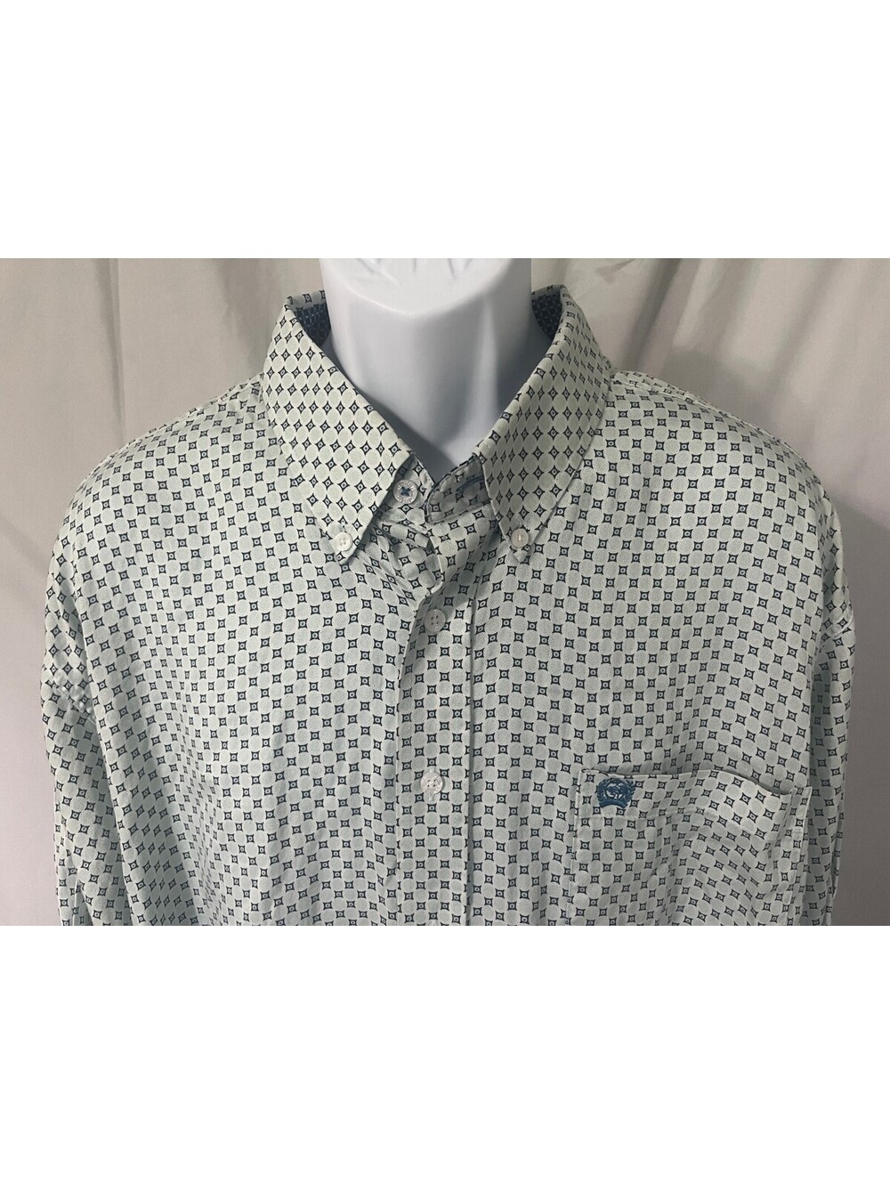 Cinch Men's Green Blue White Stretch Performance Cowboy Cut l/s Shirt XL